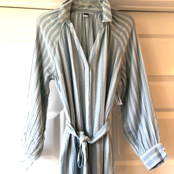 NWT OLD NAVY Chambray Stripe Belted Midi Shirt Dress Long Raglan Sleeves M - Picture 3 of 6